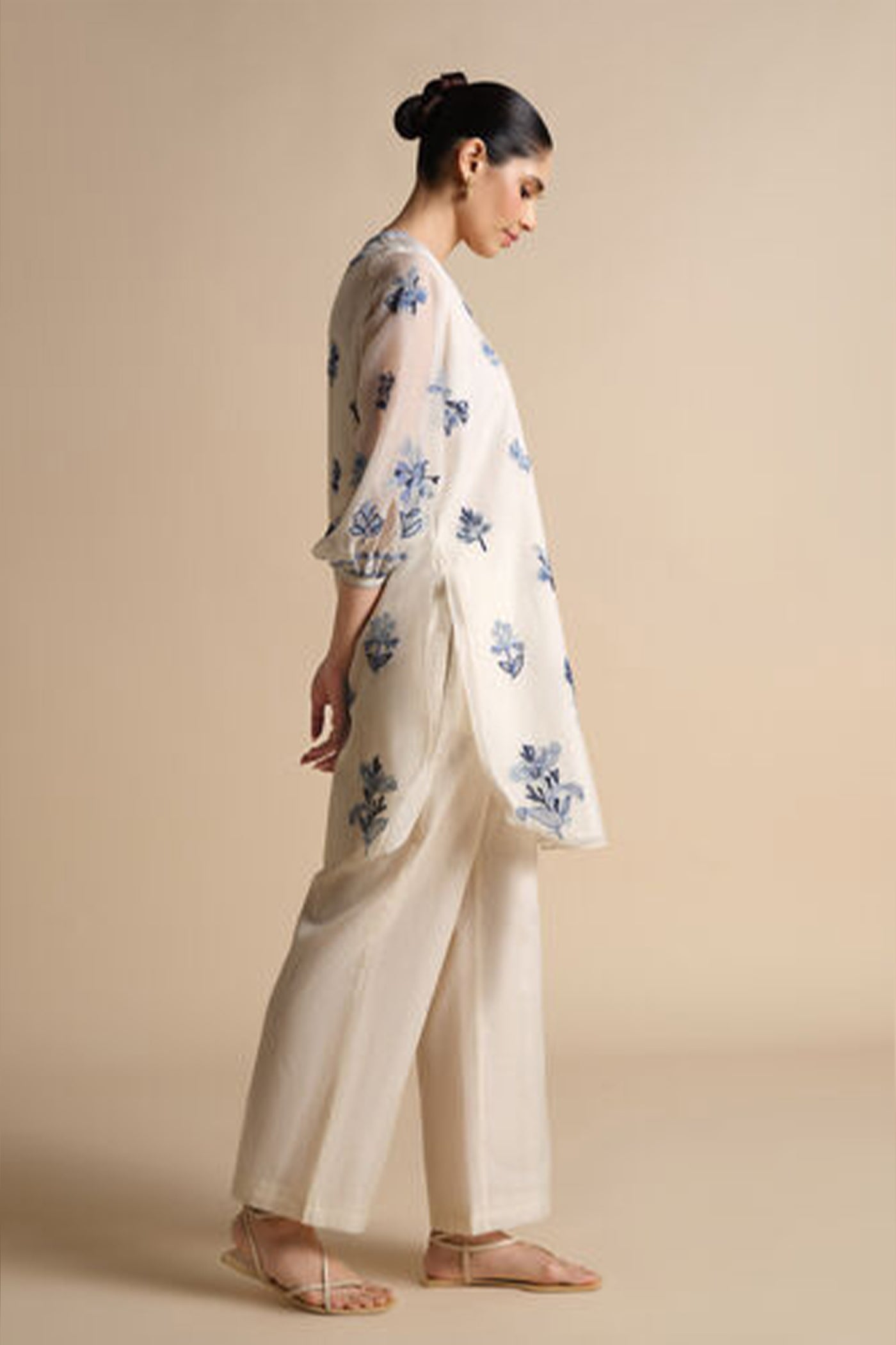 Anita Dongre Plume Hand-embroidered Sewa Silk Co-ord Ivory indian designer wear online shopping melange singapore