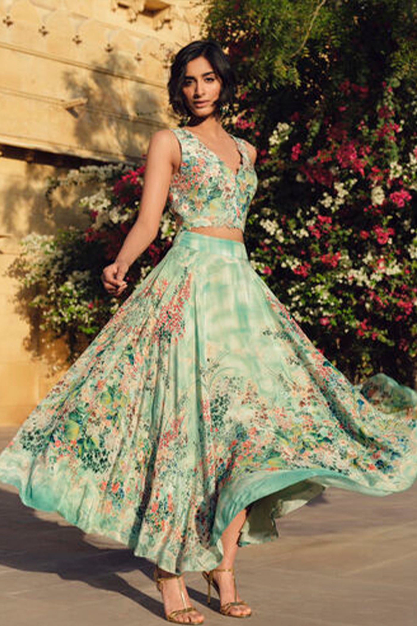 Anita Dongre Pomona Skirt Set Sage indian designer wear online shopping melange singapore