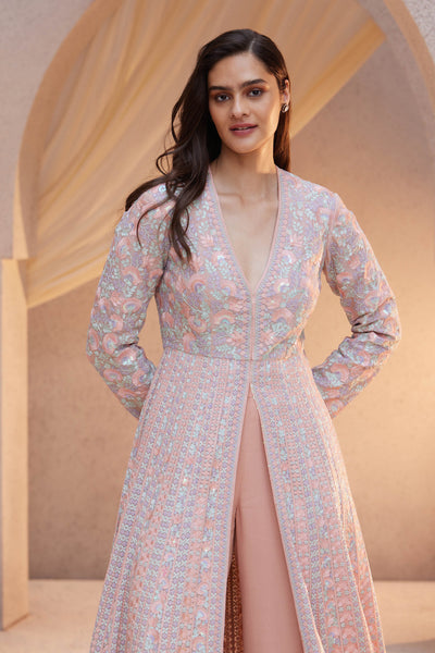 Anita Dongre Anita Dongre Prama Jacket Set Blush Front indian designer wear online shopping melange singapore