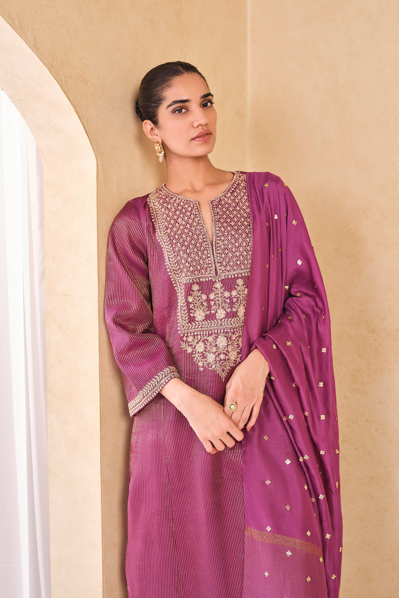 Anita Dongre Ranjika Handwoven Maheshwari Suit Set Purple indian designer wear online shopping melange singapore