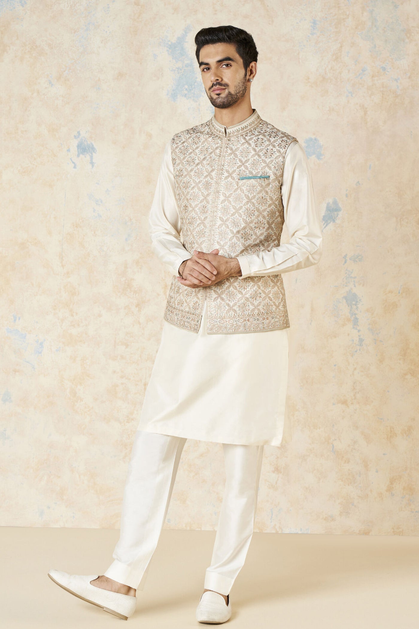 Anita Dongre Rayan Nehru Jacket Ivory indian designer wear online shopping melange singapore