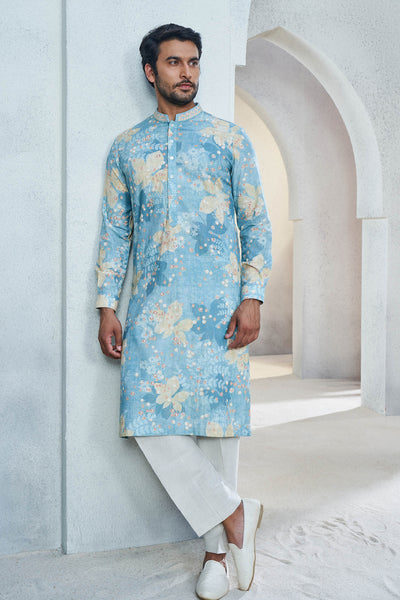 Anita Dongre Menswear Revaan Kurta Powder Blue Indian designer wear online shopping melange singapore