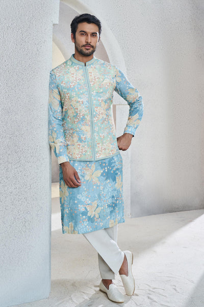 Anita Dongre menswear Revaan Nehru Jacket Powder Blue indian designer wear online shopping melange singapore
