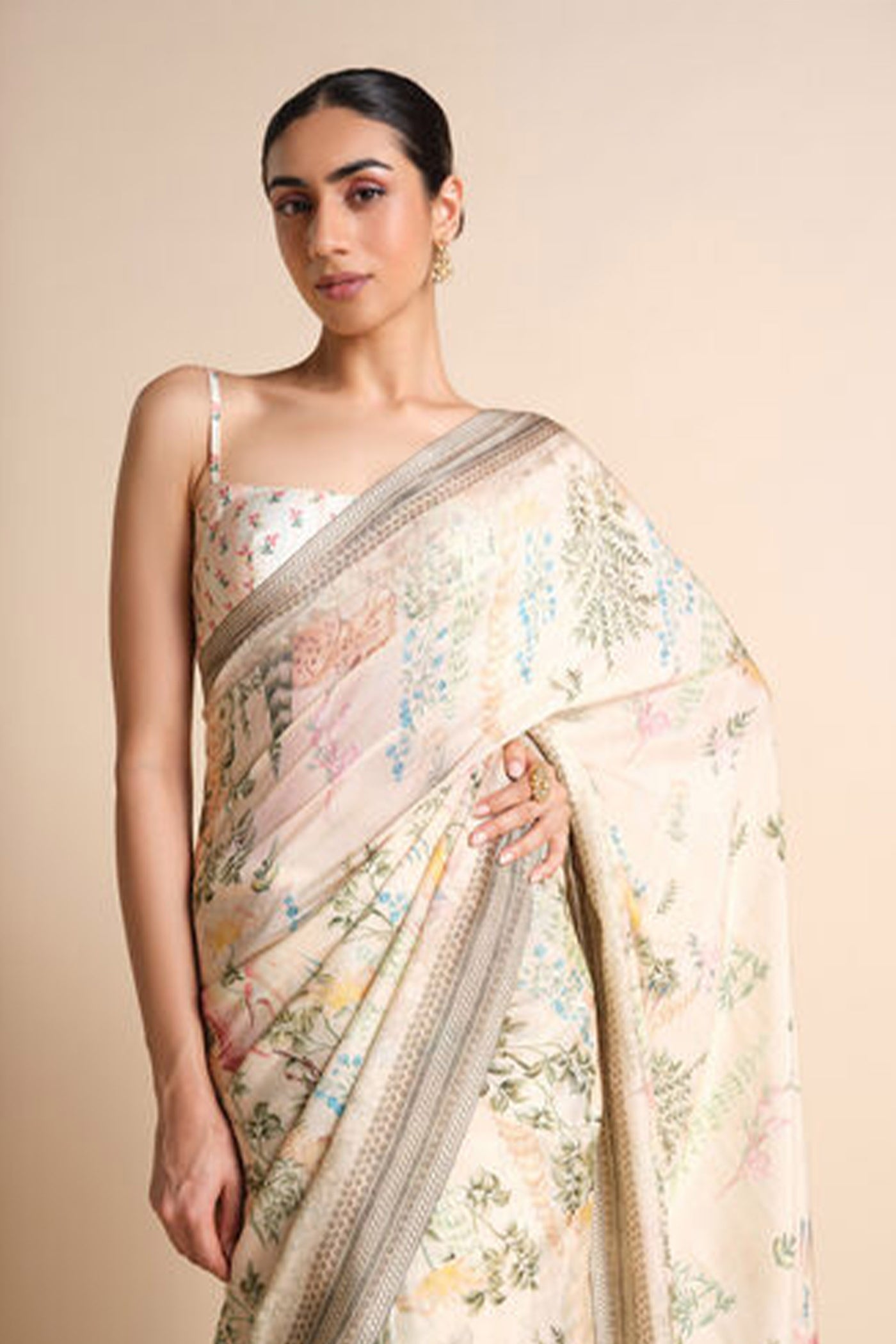 Anita Dongre Romney Printed Saree Ivory indian designer wear online shopping melange singapore