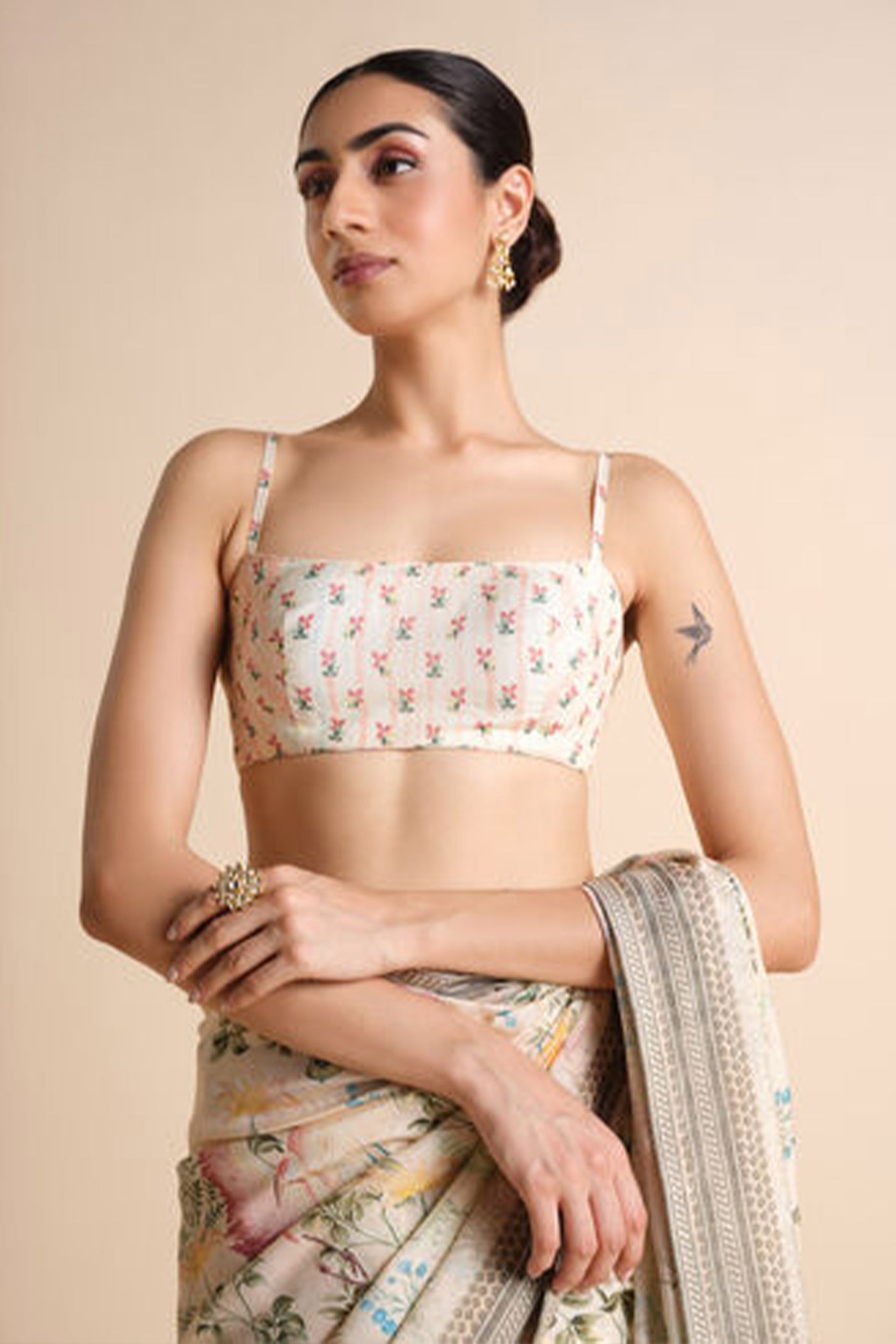 Anita Dongre Romney Printed Saree Ivory indian designer wear online shopping melange singapore