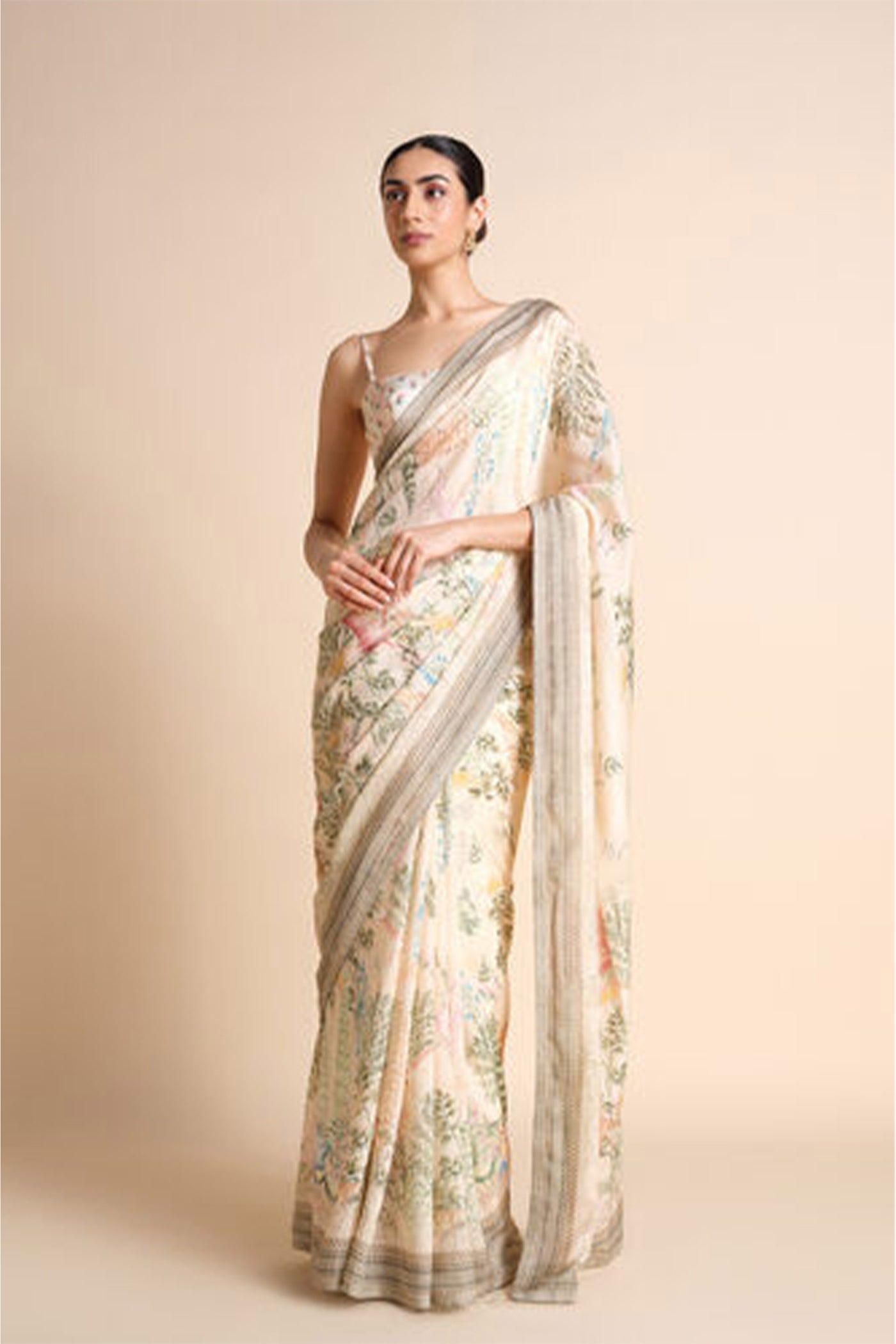 Anita Dongre Romney Printed Saree Ivory indian designer wear online shopping melange singapore