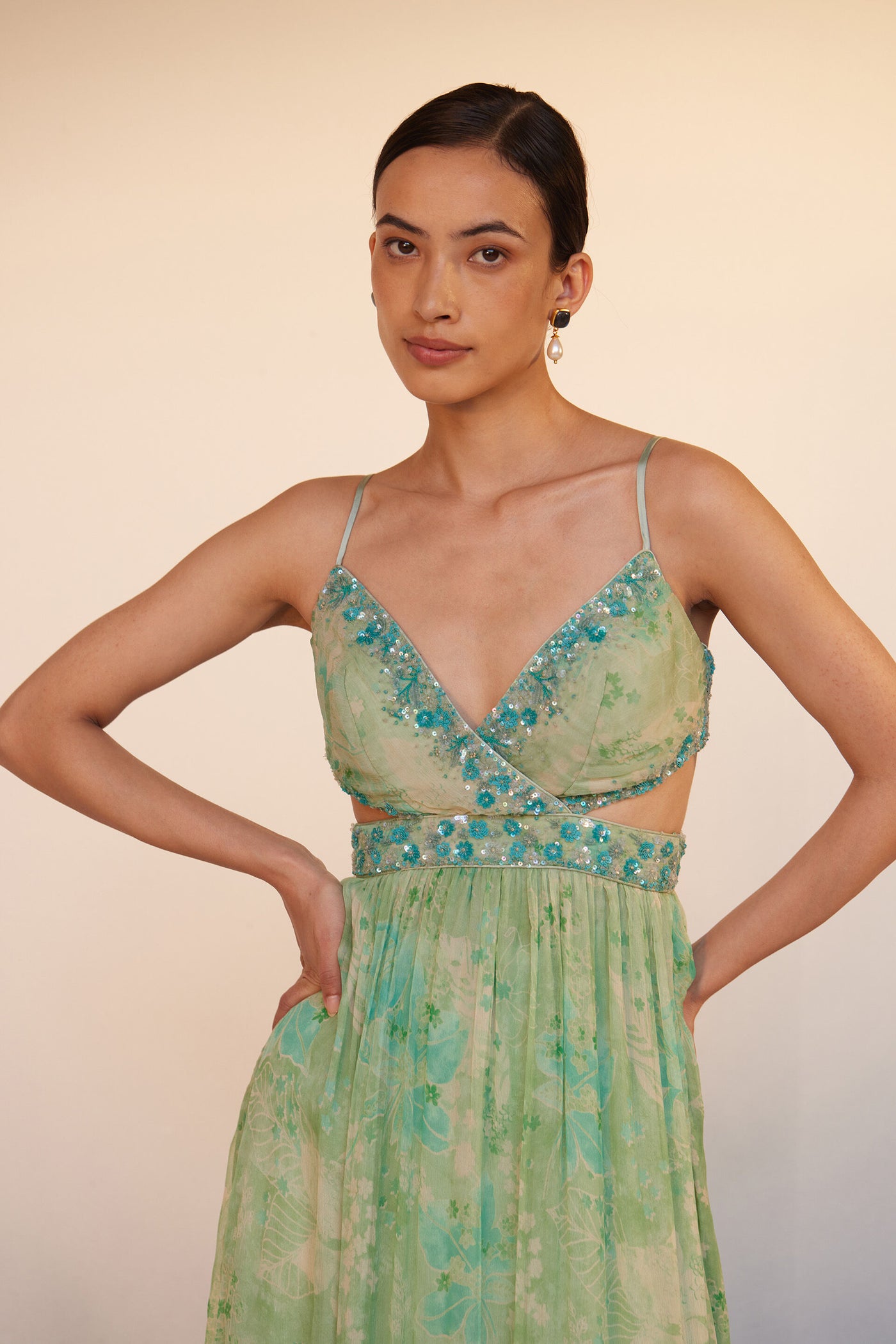 Anita Dongre Rosalba Suit Set Sage indian designer wear online shopping melange singapore
