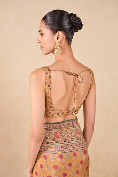 Anita Dongre Rue Printed Silk Saree Yellow indian designer wear online shopping melange singapore