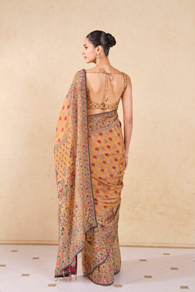 Anita Dongre Rue Printed Silk Saree Yellow indian designer wear online shopping melange singapore