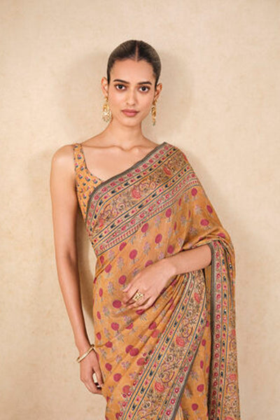 Anita Dongre Rue Printed Silk Saree Yellow indian designer wear online shopping melange singapore