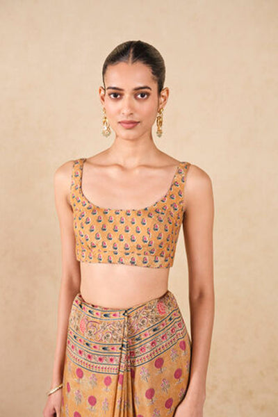 Anita Dongre Rue Printed Silk Saree Yellow indian designer wear online shopping melange singapore
