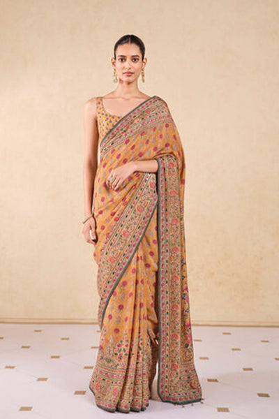 Anita Dongre Rue Printed Silk Saree Yellow indian designer wear online shopping melange singapore