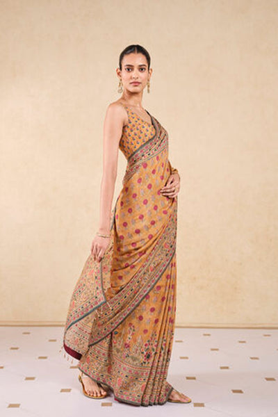 Anita Dongre Rue Printed Silk Saree Yellow indian designer wear online shopping melange singapore