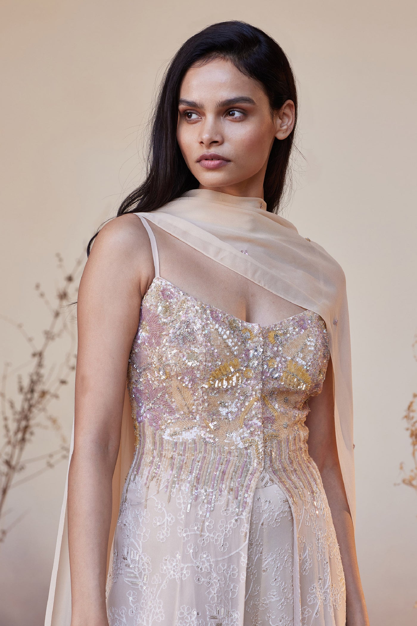 Anita Dongre Sahara Tunic Cut Suit Set Flesh Indian designer wear online shopping melange singapore
