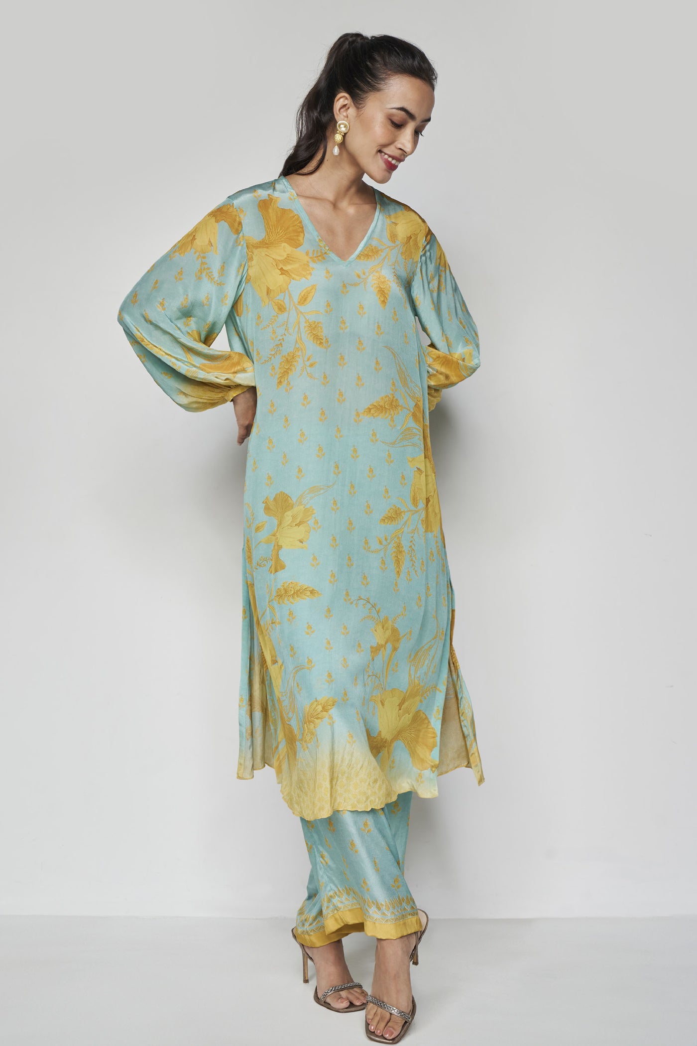 Anita Dongre Sama Kurta Set Aqua indian designer wear online shopping melange singapore