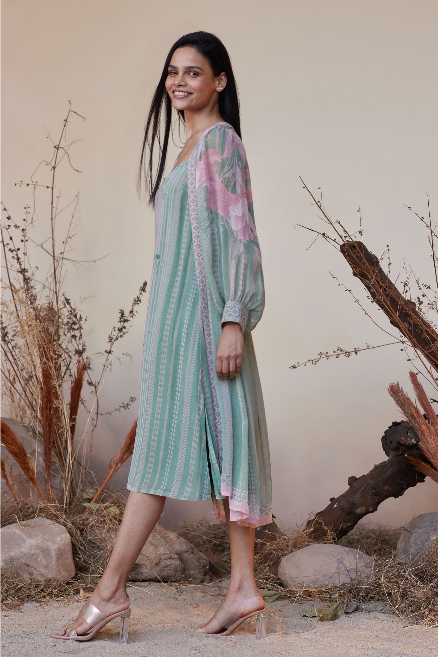 Anita Dongre Sama Overlayer Dress Sage indian designer wear online shopping melange singapore