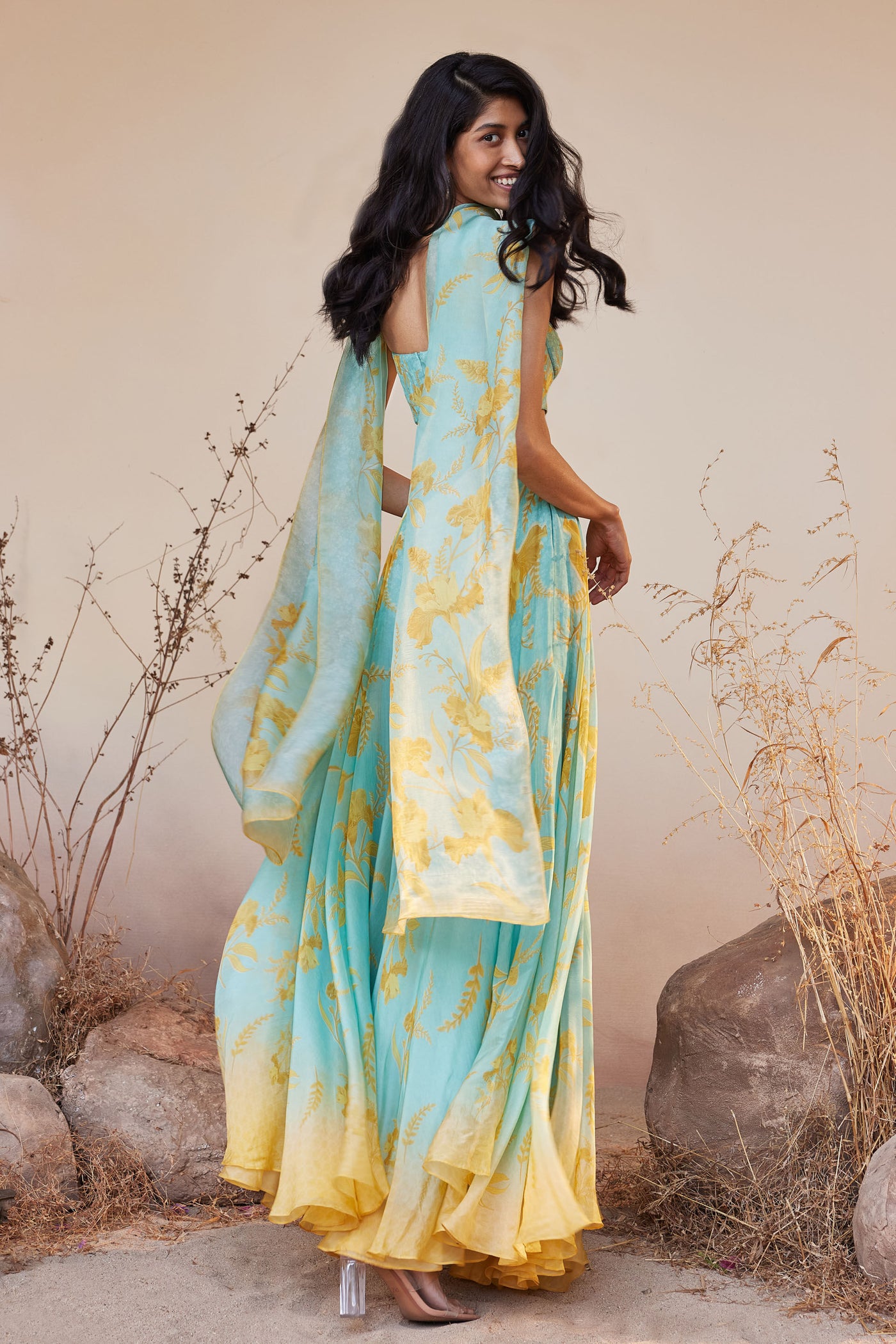 Anita Dongre Sama Skirt Set Aqua indian designer wear online shopping melange singapore