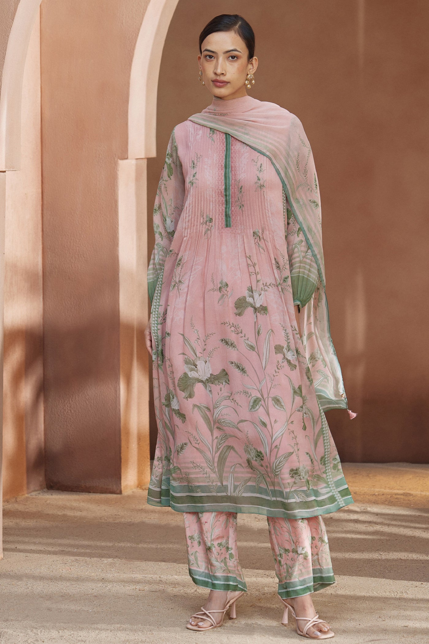 Anita Dongre Sama Suit Set Pink Indian designer wear online shopping melange singapore