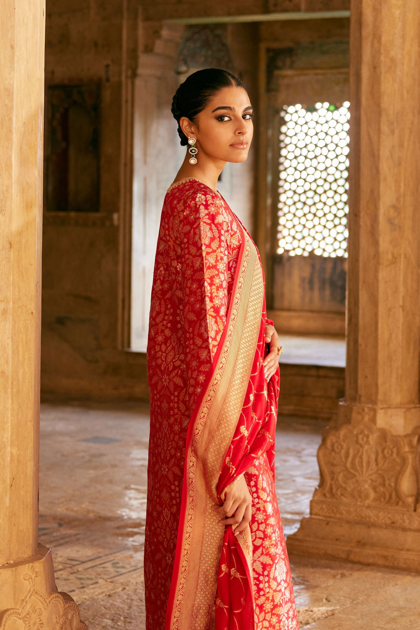 Anita Dongre Samahita Handwoven Benarasi Silk Suit Set Red indian designer wear online shopping melange singapore