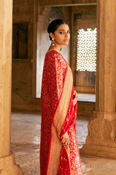 Anita Dongre Samahita Handwoven Benarasi Silk Suit Set Red indian designer wear online shopping melange singapore