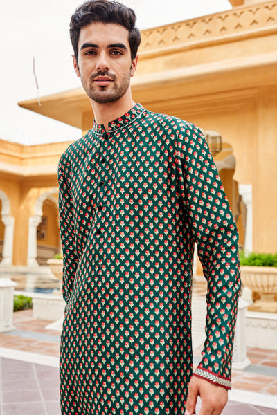 Anita Dongre Menswear Samar Kurta Emerald Green Indian designer wear online shopping melange singapore