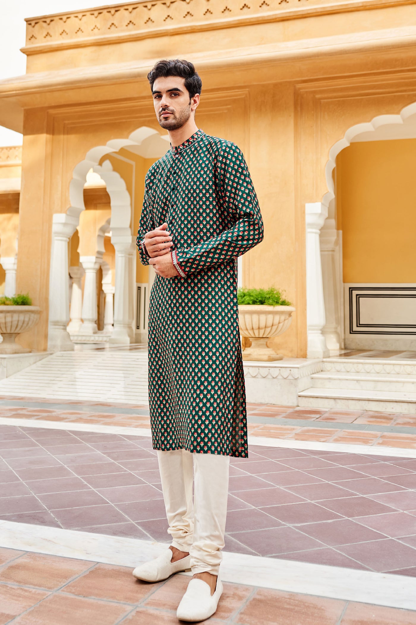 Anita Dongre Menswear Samar Kurta Emerald Green Indian designer wear online shopping melange singapore