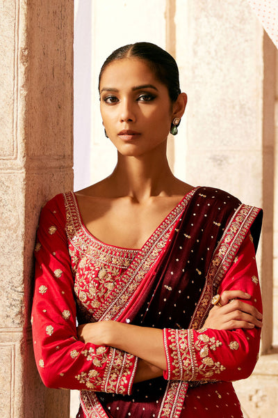 Anita Dongre Sarovar Handcrafted Bandhani Silk Saree Red indian designer wear online shopping melange singapore