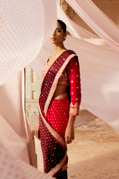 Anita Dongre Sarovar Handcrafted Bandhani Silk Saree Red indian designer wear online shopping melange singapore