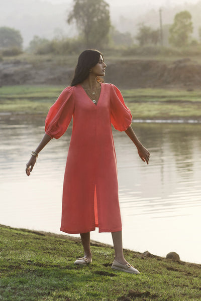 Anita Dongre Savannah Front Slit Dress Coral indian designer wear online shopping melange singapore
