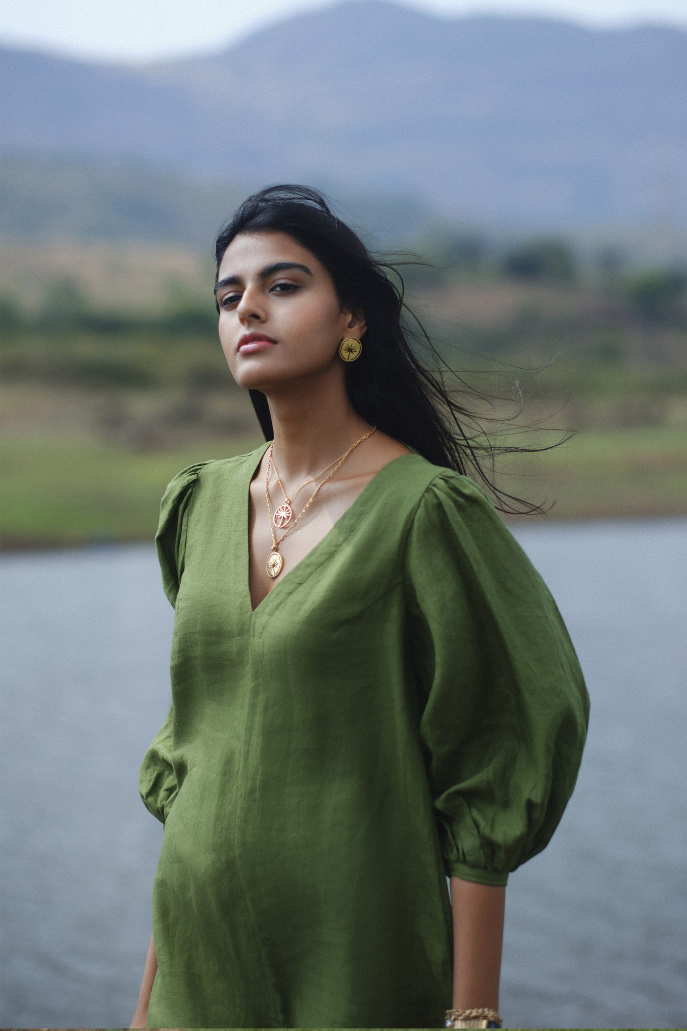 Anita Dongre Savannah Front Slit Dress Green indian designer wear online shopping melange singapore