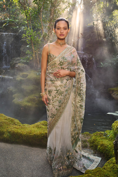 Anita Dongre Sebago Hand-painted Pichhwai Silk Saree Ivory indian designer wear online shopping melange singapore
