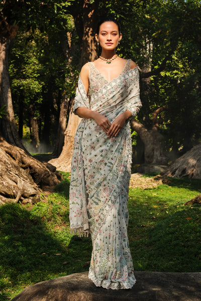 Anita Dongre Sequoia Embroidered Silk Saree Ivory indian designer wear online shopping melange singapore