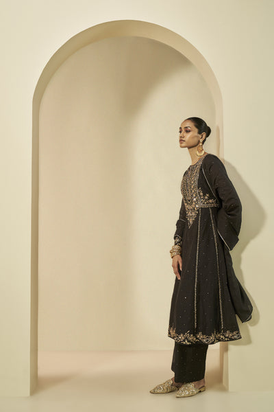 Anita Dongre Shahla Gota Patti Embroidered Mull Suit Set Black indian designer wear online shopping melange singapore