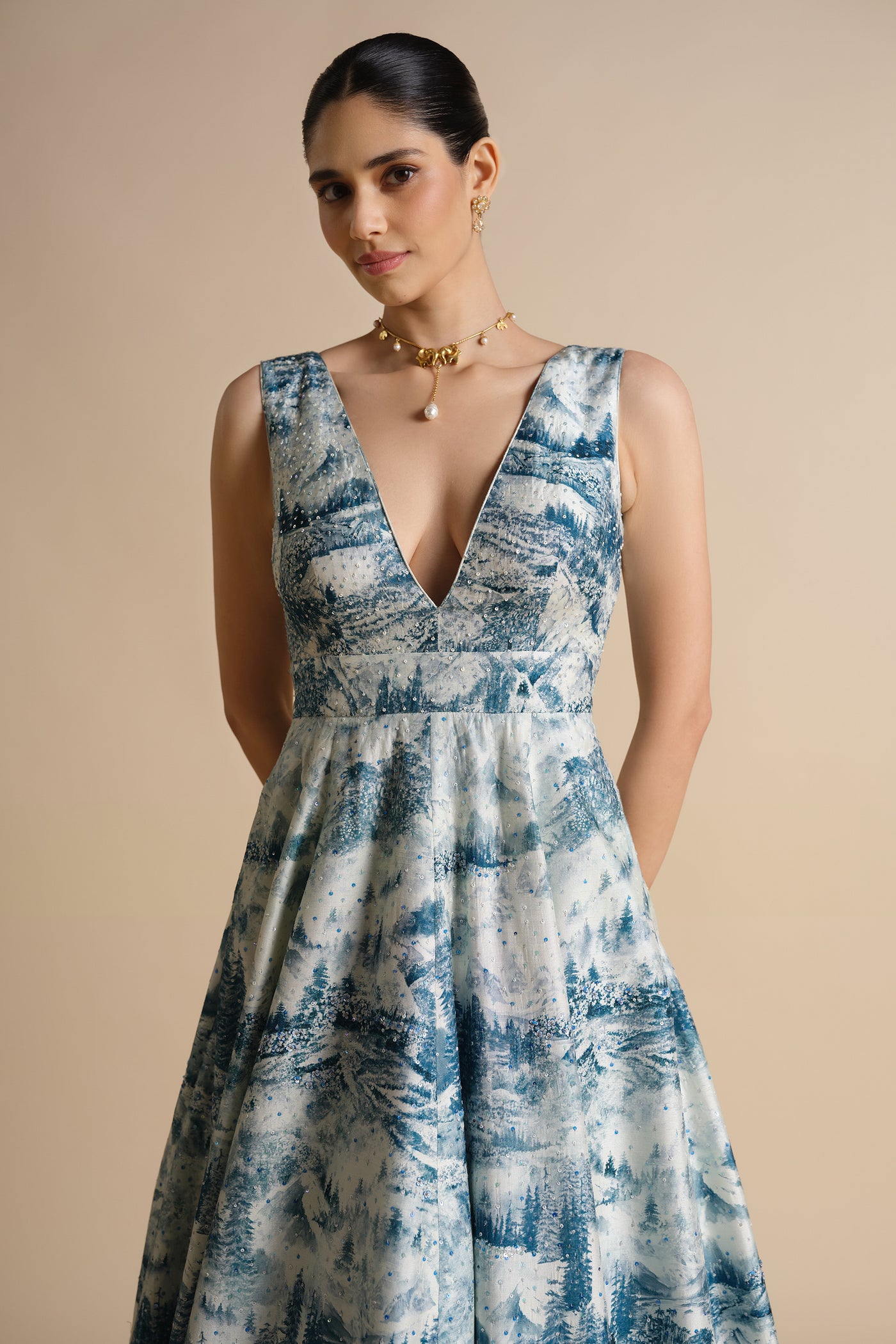 Anita Dongre Shahma Sequin Silk Dress Powder Blue indian designer wear online shopping melange singapore
