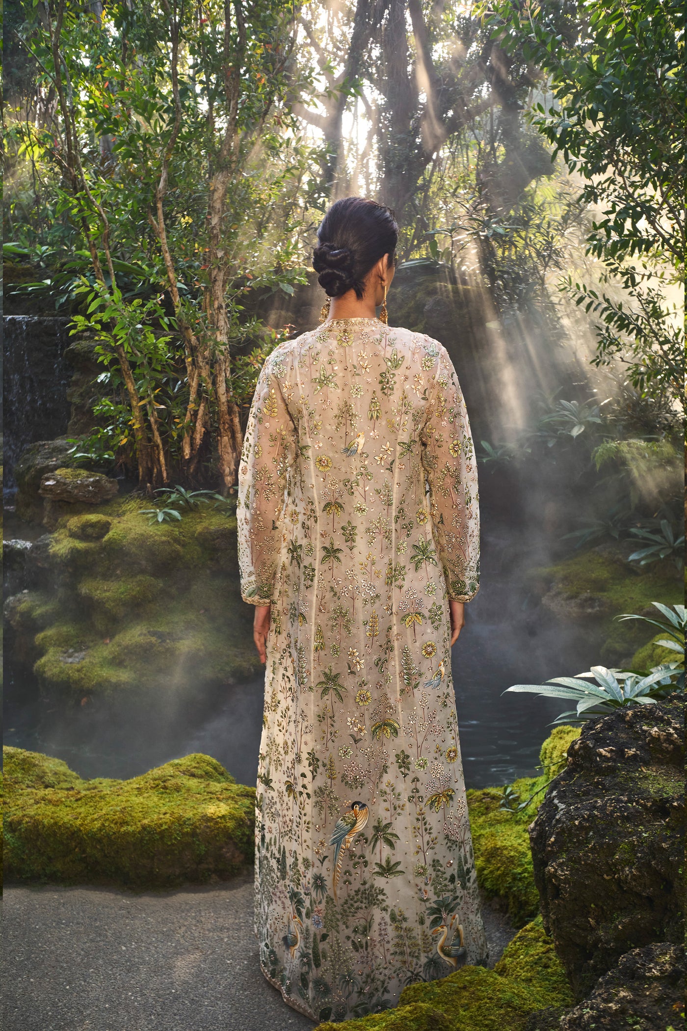 Anita Dongre Shajar Hand-painted Pichhwai Silk Jacket Set Ivory indian designer wear online shopping melange singapore