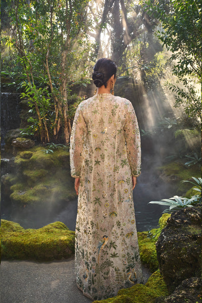 Anita Dongre Shajar Hand-painted Pichhwai Silk Jacket Set Ivory indian designer wear online shopping melange singapore