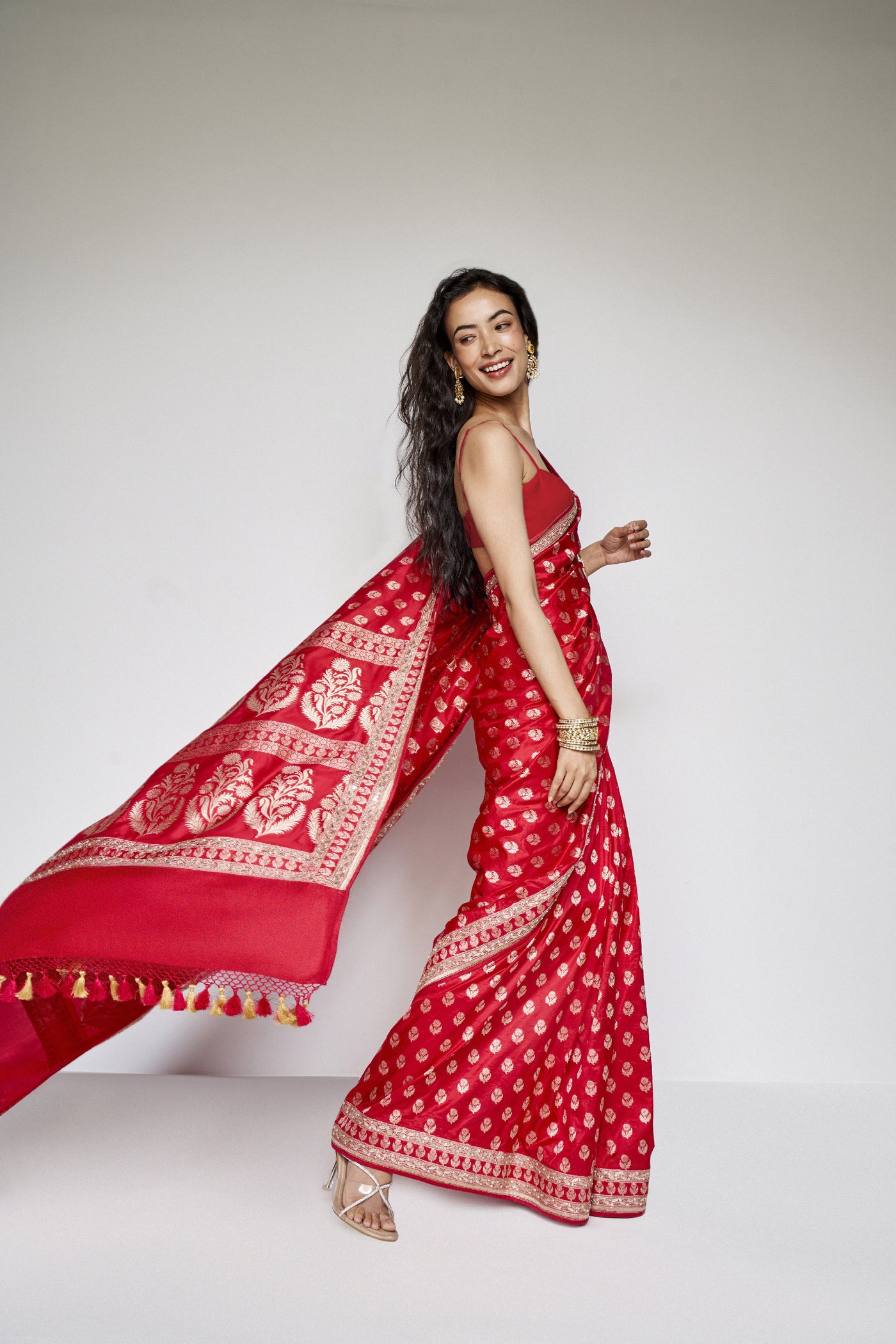 Anita Dongre Shalena Benarasi Saree Red indian designer wear online shopping melange singapore