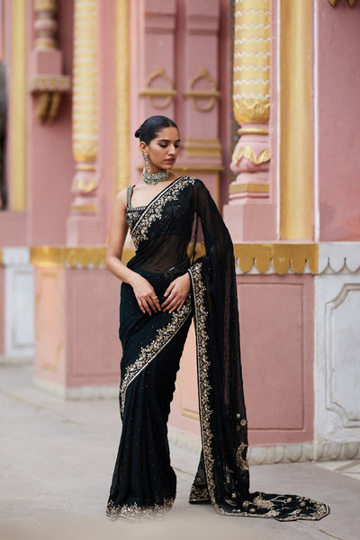 Anita Dongre Shazfa Saree Black indian designer wear online shopping melange singapore