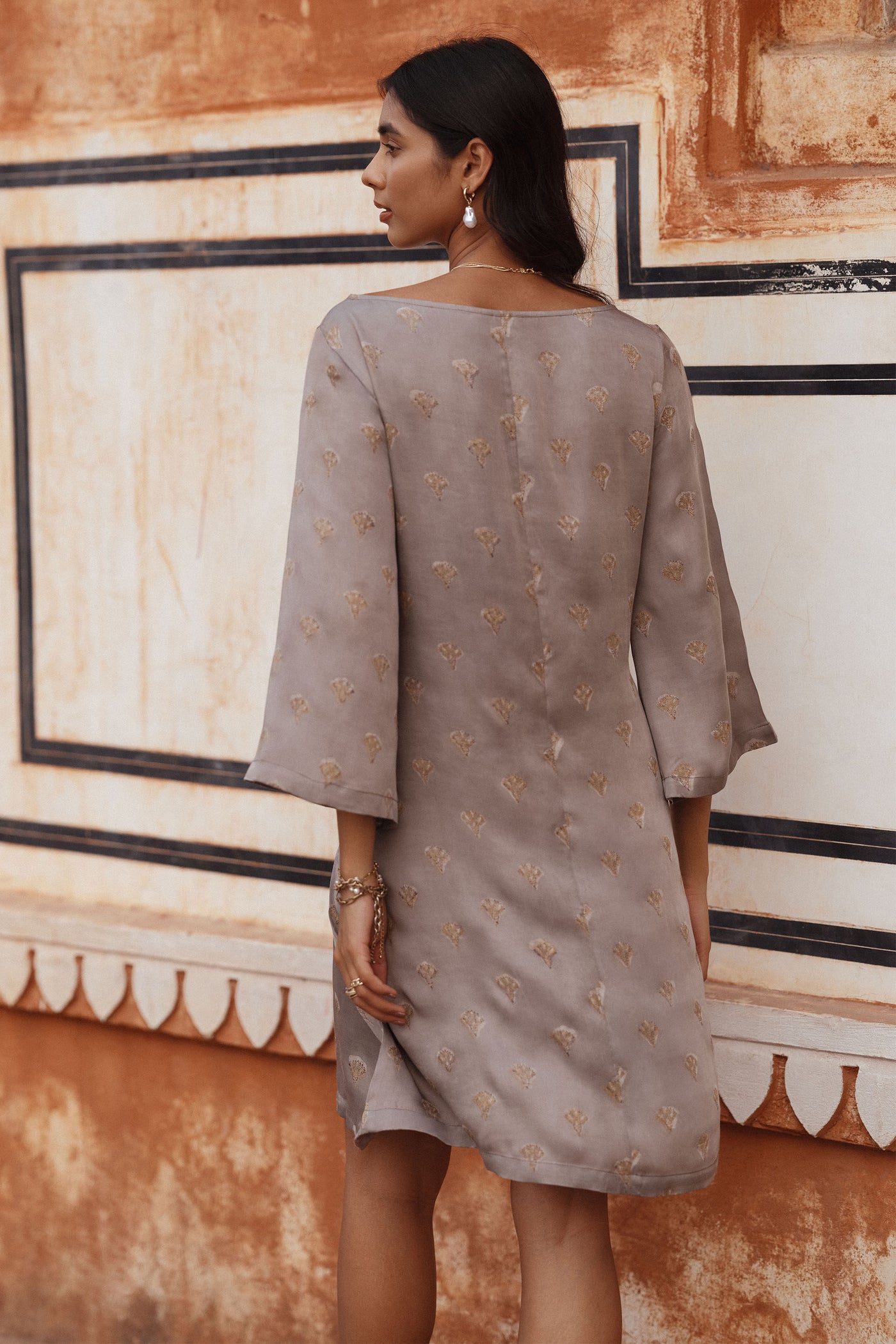 Anita DongreSheesh Straight Wrap Dress Taupe indian designer wear online shopping melange singapore