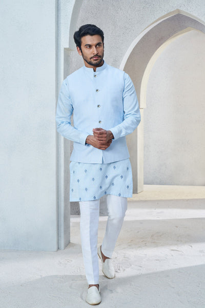 Anita Dongre menswear Shwar Nehru Jacket Powder Blue indian designer wear online shopping melange singapore