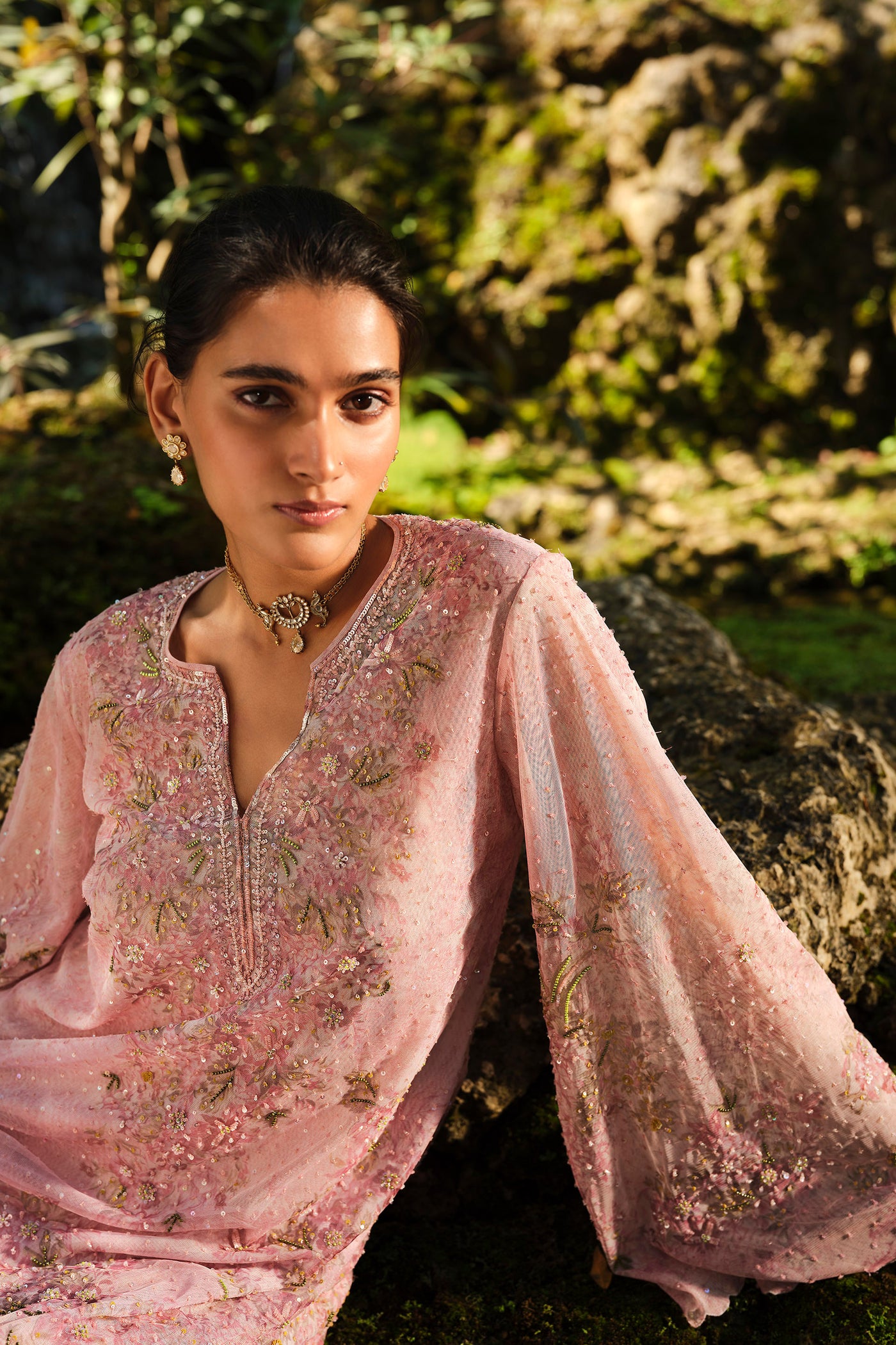 Anita Dongre Silaam Printed Kaftan Blush indian designer wear online shopping melange singapore