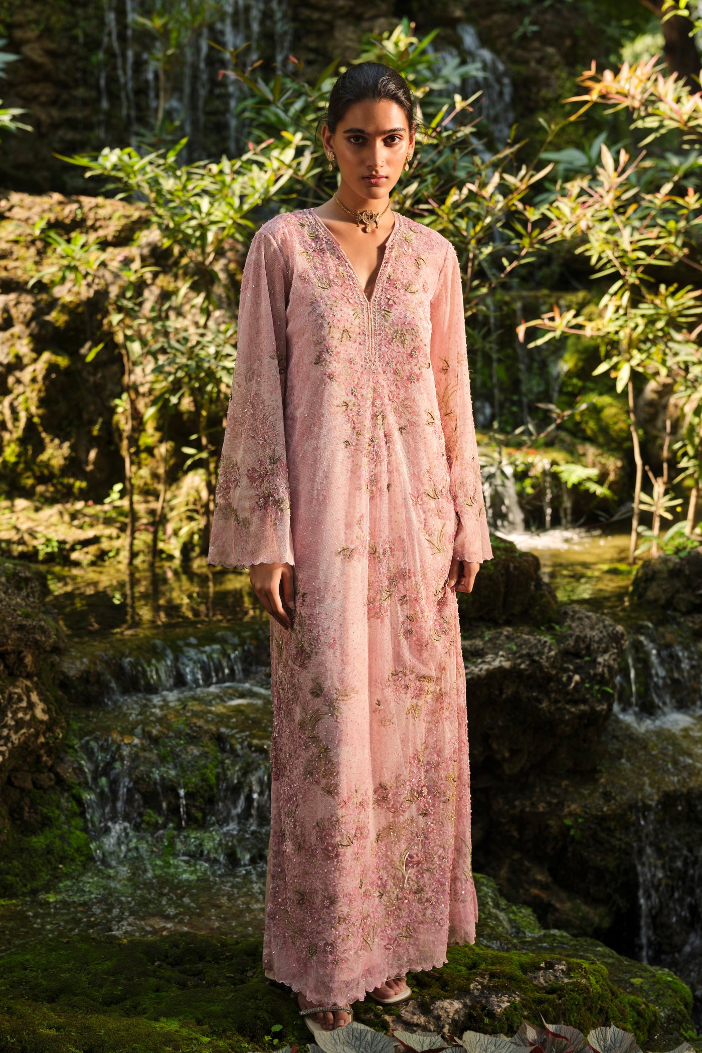 Anita Dongre Silaam Printed Kaftan Blush indian designer wear online shopping melange singapore