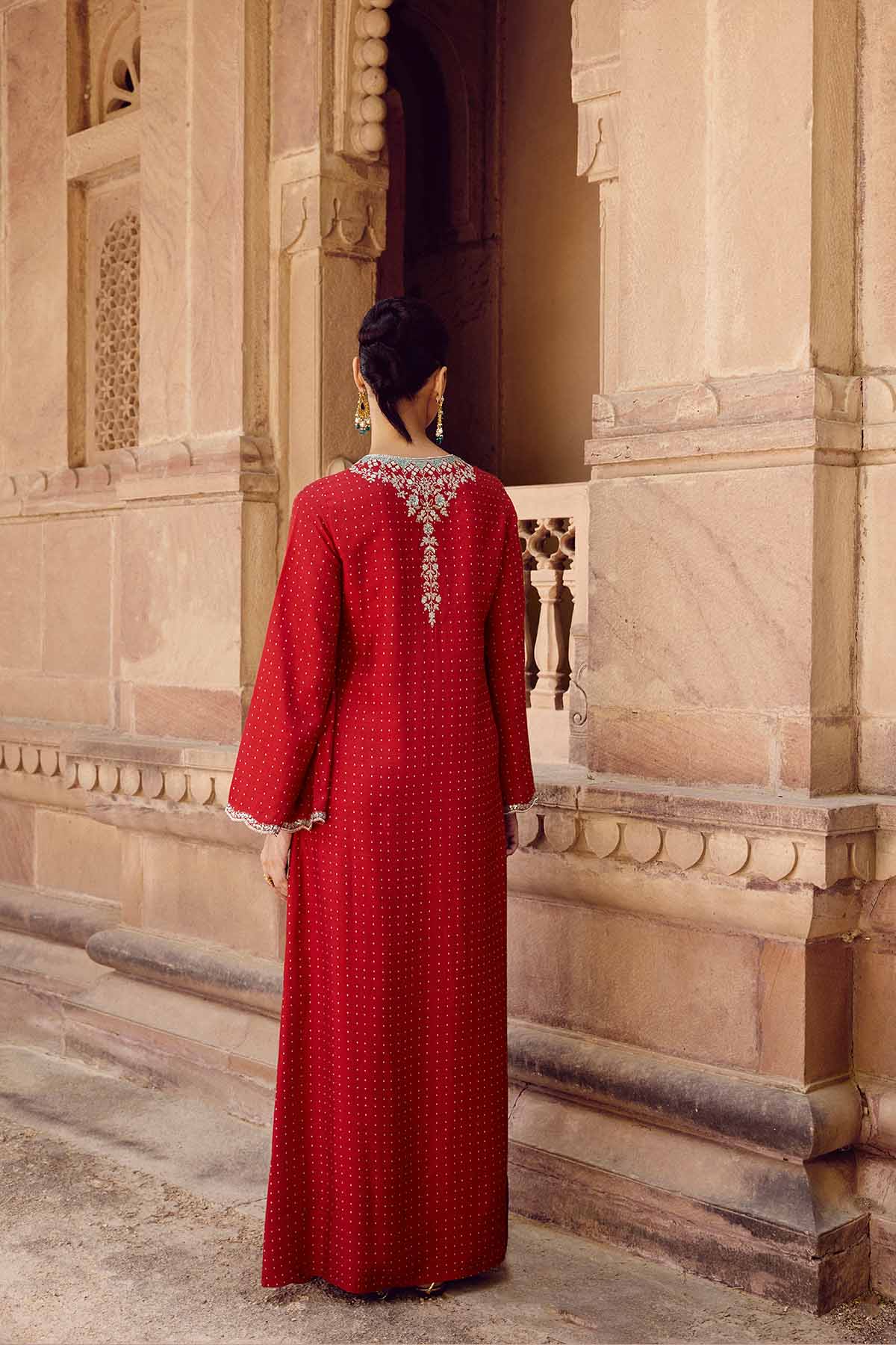 Anita Dongre Sindhura Embroidered Silk Kaftan Red indian designer wear online shopping melange singapore