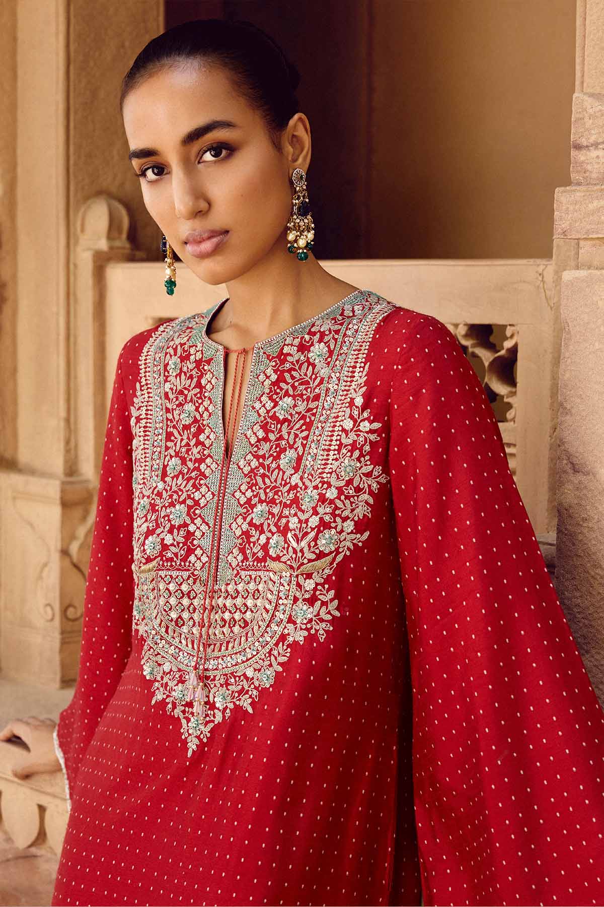 Anita Dongre Sindhura Embroidered Silk Kaftan Red indian designer wear online shopping melange singapore