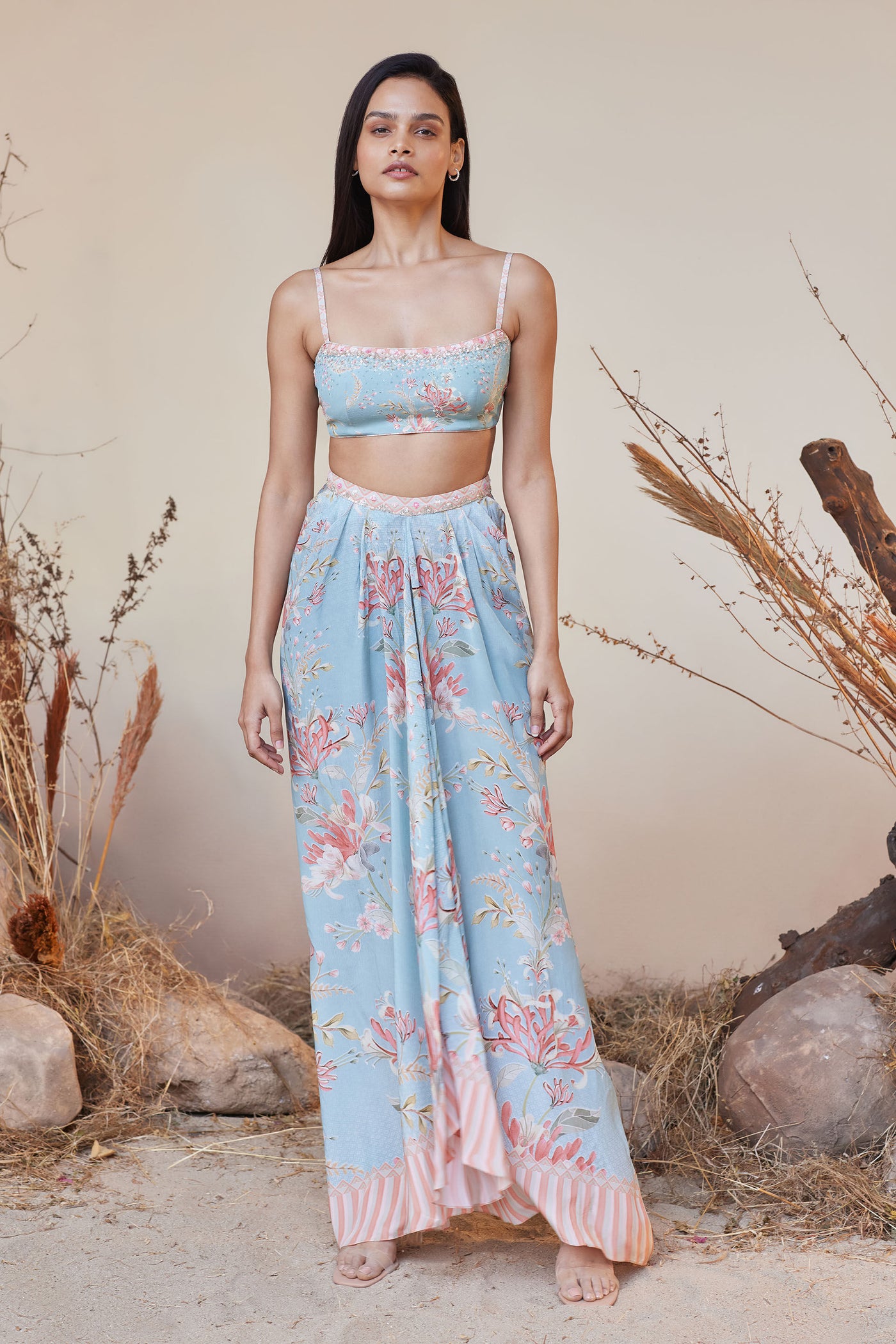 Anita Dongre Sonora Skirt Set Powder Blue indian designer wear online shopping melange singapore