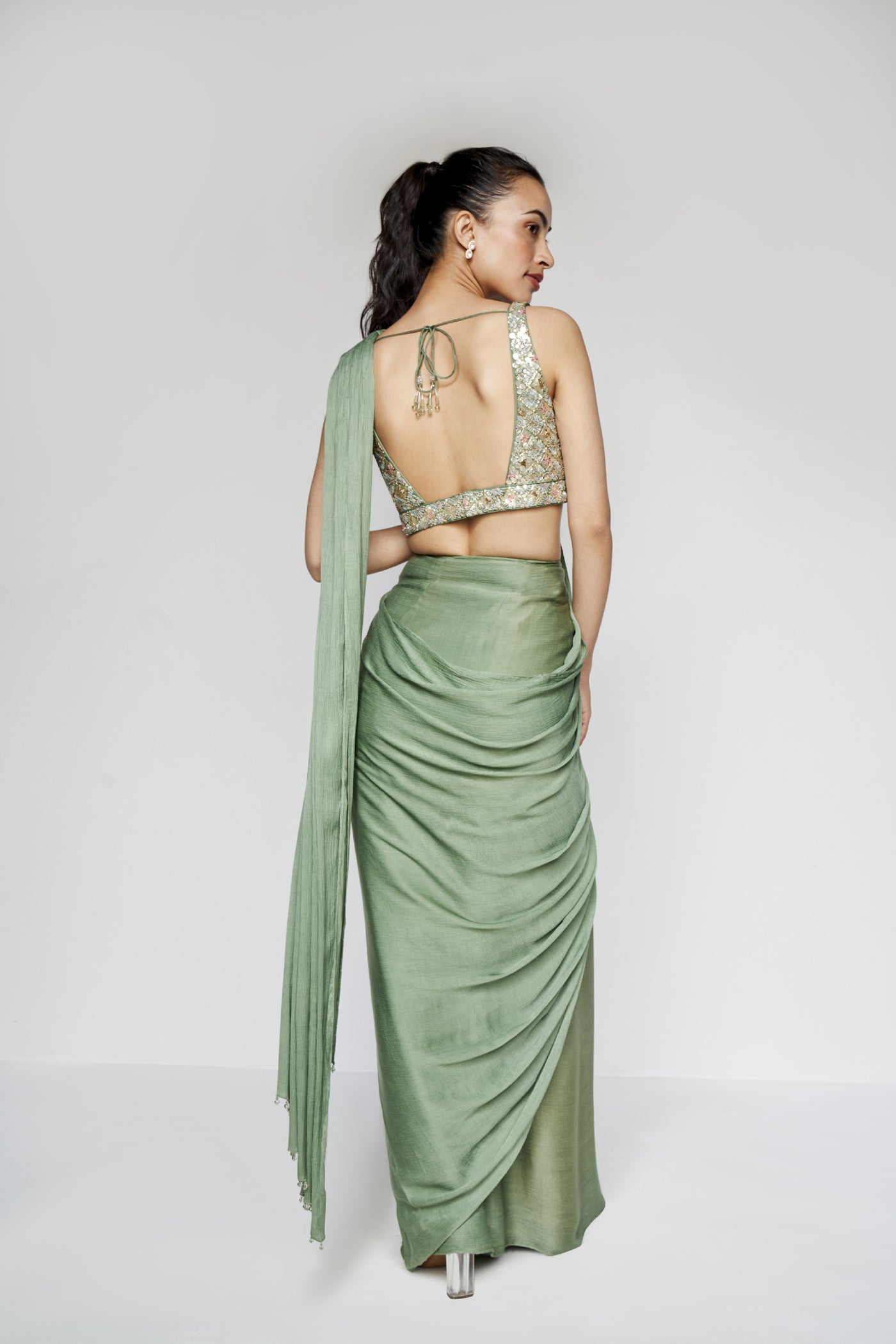 Anita Dongre Starling Saree Sage Green indian designer wear online shopping melange singapore