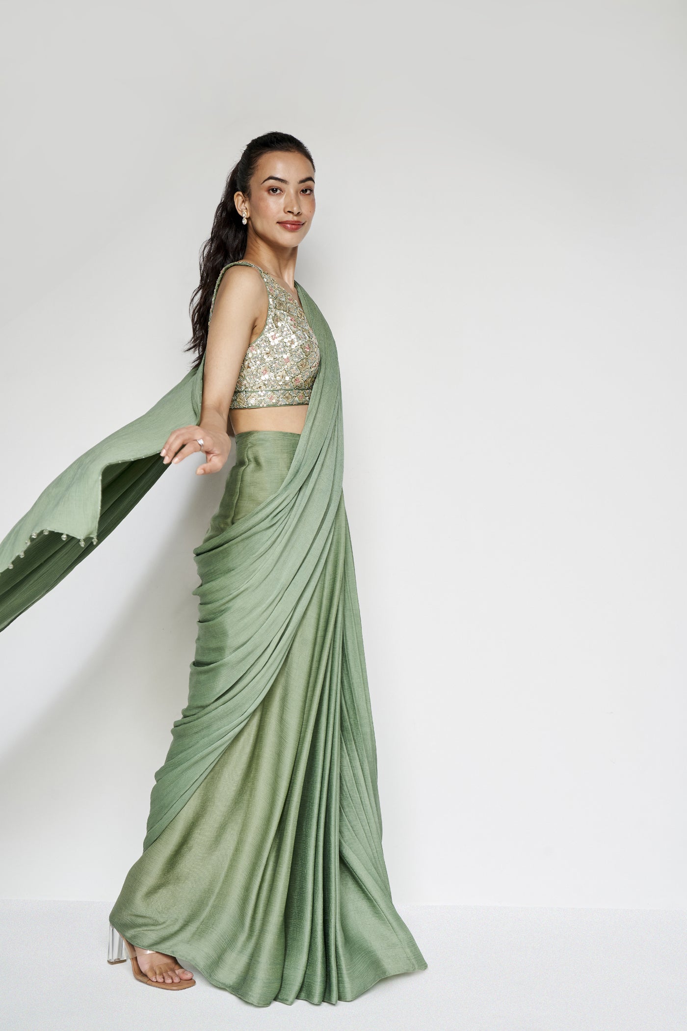 Anita Dongre Starling Saree Sage Green indian designer wear online shopping melange singapore