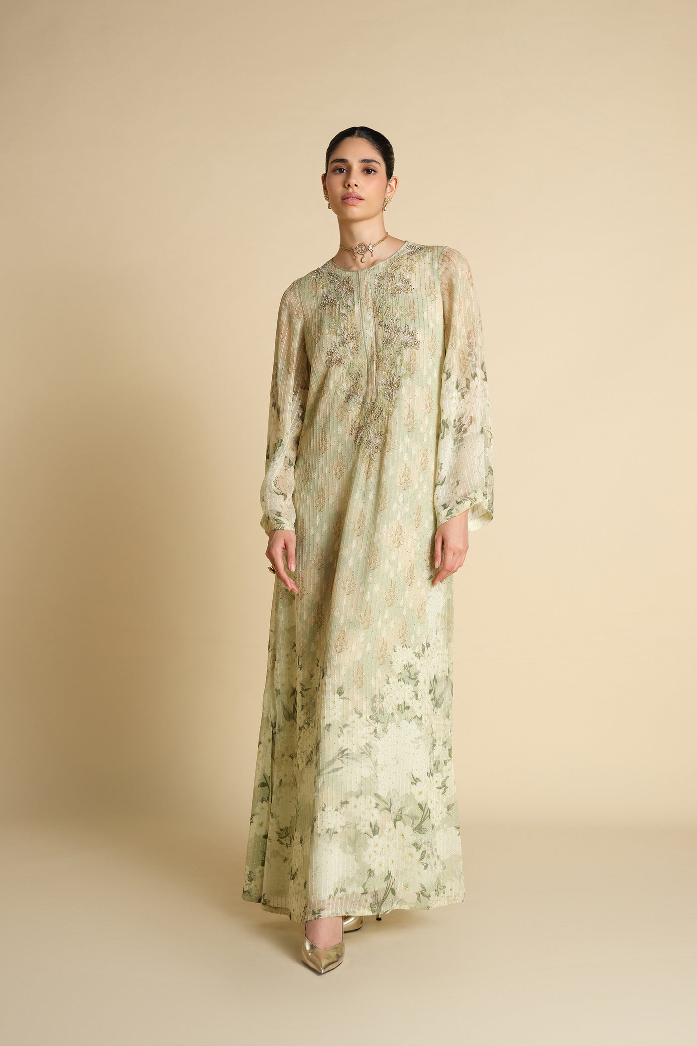 Anita Dongre Suha Embroidered Kaftan Sage indian designer wear online shopping melange singapore