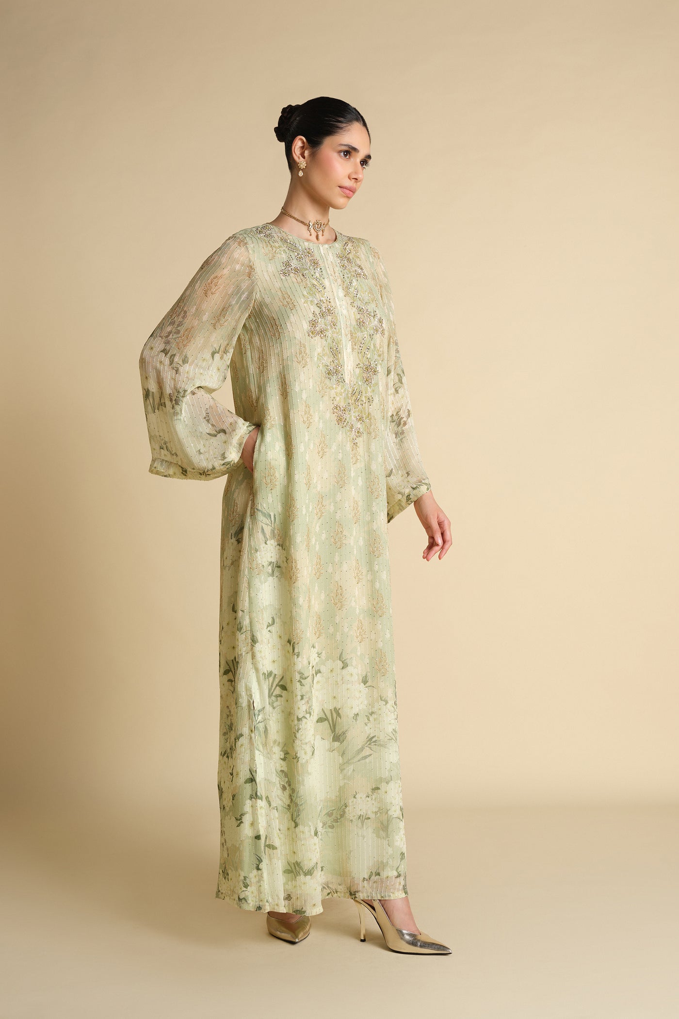 Anita Dongre Suha Embroidered Kaftan Sage indian designer wear online shopping melange singapore