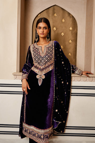 Anita Dongre Taahira Suit Set Violet Indian designer wear online shopping melange singapore